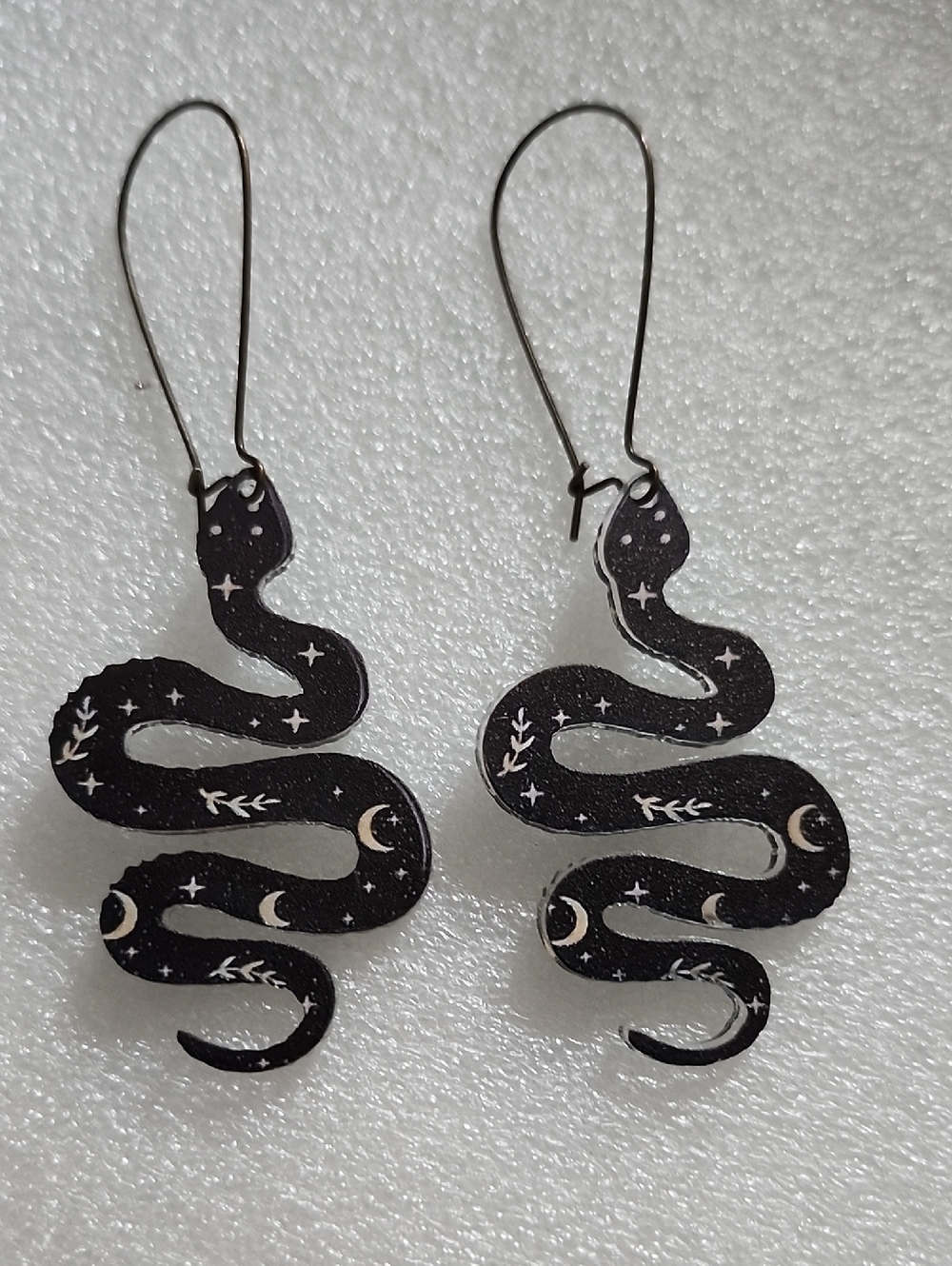Hand Crafted Celestial Black Snake Moon & Star Earrings